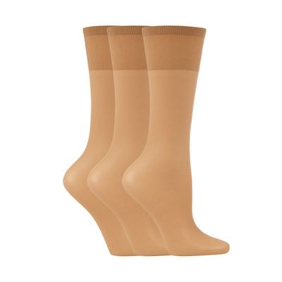 Pack of three natural 10 Denier matte look knee highs